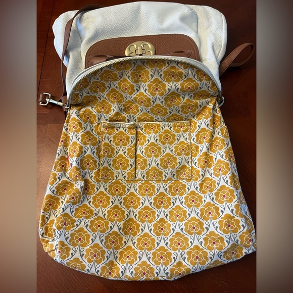 Emma Fox Genuine Leather Hobo Bag Ivory & Brown XLarge - Picture 9 of 12